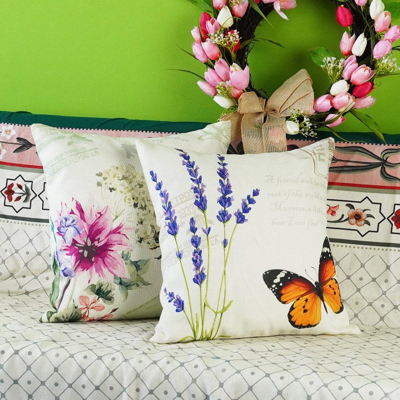 ONWAY Outdoor Garden Decoration Bee/Butterfly/Dragonfly/Ladybug Pillow Case Leaf/Lavender/Flower Decorative Throw Pillow Covers 18 x 18 Inches, Set of 4 - Image 4